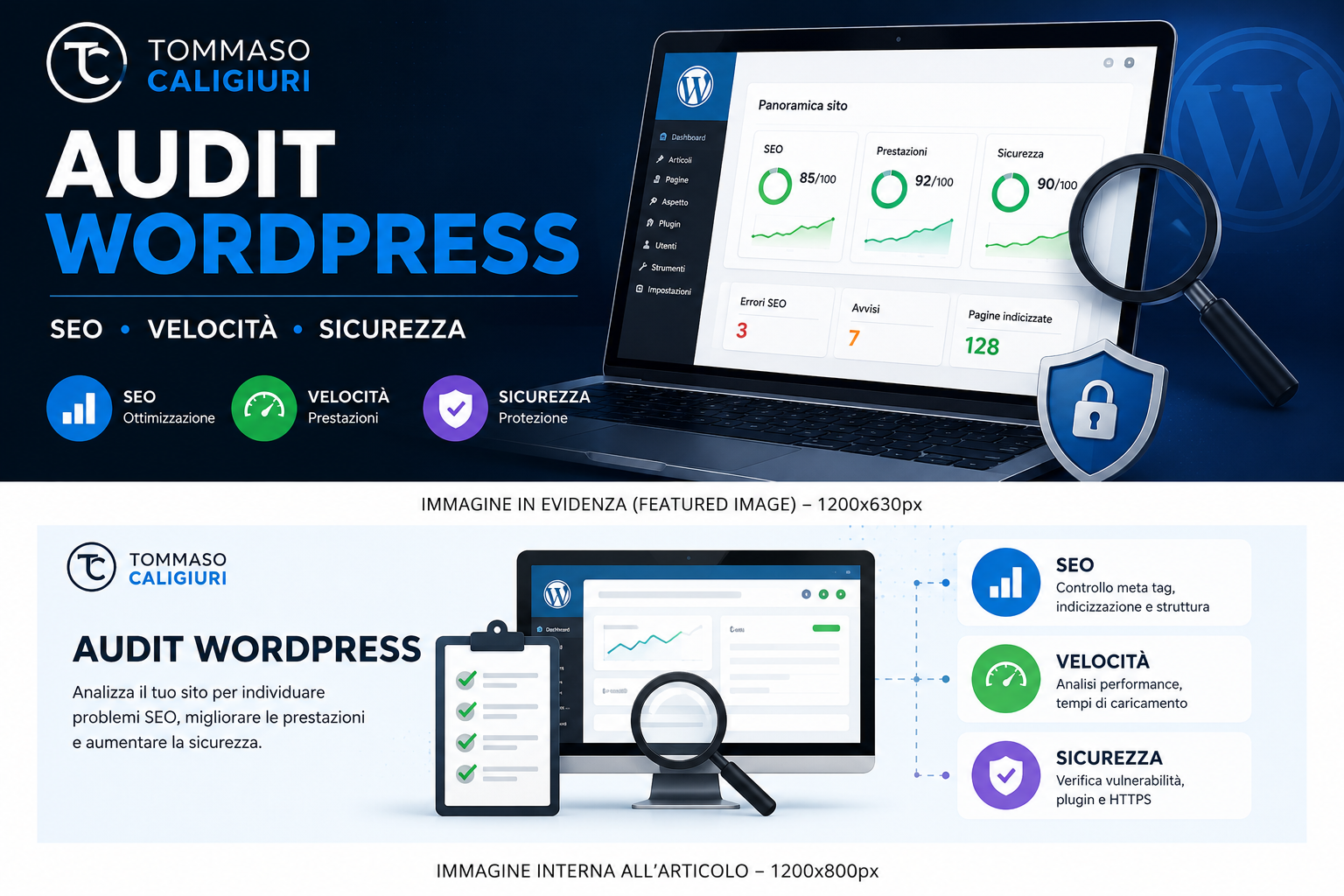 Audit WordPress per analizzare SEO velocità sicurezza e prestazioni del sito web