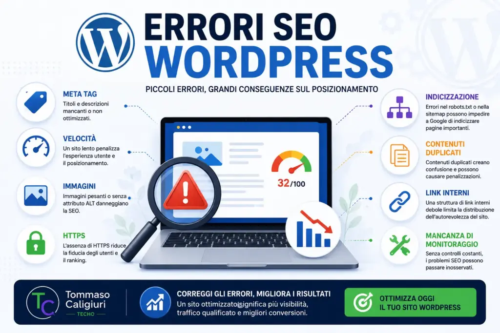 10 errori SEO WordPress che possono ridurre il posizionamento su Google e compromettere la visibilità del sito