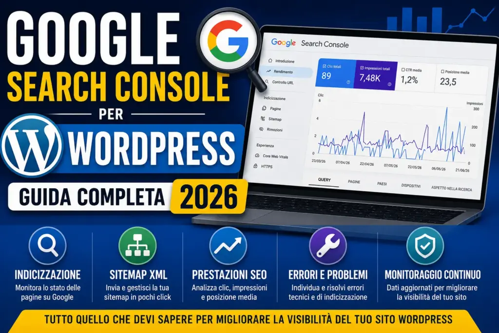 Google Search Console per WordPress guida completa con indicizzazione sitemap XML monitoraggio prestazioni SEO e analisi del traffico organico
